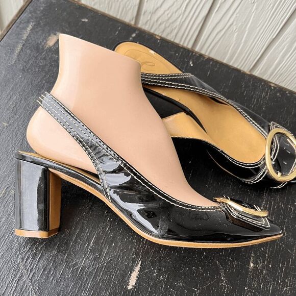Y2K Easy Spirit Black Patent Slingback Block Heels Buckle 7.5 - Picture 3 of 9